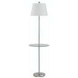 60" Nickel Tray Table Floor Lamp With White Transparent Glass Square Shade