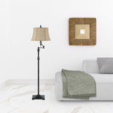 61" Bronze Swing Arm Floor Lamp With Brown Square Shade