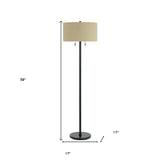 59" Nickel Two Light Traditional Shaped Floor Lamp With White Rectangular Shade