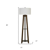 60" Chrome Two Light Traditional Shaped Floor Lamp With White Rectangular Shade