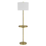 62" Brass Tray Table Floor Lamp With White Square Shade