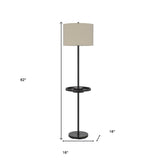 62" Nickel Tray Table Floor Lamp With White Drum Shade