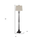 61" Brown Three Light Traditional Shaped Floor Lamp With Black Novelty Shade