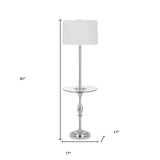 61" Chrome Tray Table Floor Lamp With White Square Shade