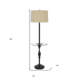 61" Chrome Tray Table Floor Lamp With White Transparent Glass Square Shade