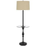 61" Bronze Tray Table Floor Lamp With Tan Transparent Glass Square Shade