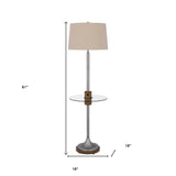 61" Bronze Tray Table Floor Lamp With Tan Transparent Glass Square Shade