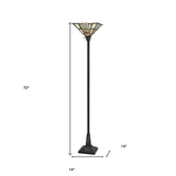 62" Bronze Two Light Traditional Shaped Floor Lamp With Gray and Ivory Abstract Tiffany Glass Empire Shade