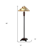 72" Bronze Torchiere Floor Lamp With Gray and Ivory Abstract Tiffany Glass Novelty Shade