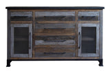 71" Brown Solid and Manufactured Wood Distressed Buffet Table