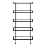 68" Black Metal And Glass Five Tier Standard Bookcase