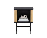 24" Natural and Black Modern Sliding Door Nightstand