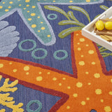 5' x 7' Blue and Orange Starfish Power Loom Area Rug