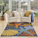 5' x 7' Blue and Orange Starfish Power Loom Area Rug