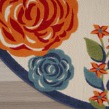 8' Blue and Orange Round Floral Power Loom Area Rug