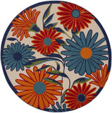 8' Blue and Orange Round Floral Power Loom Area Rug