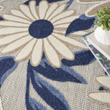 3' X 4' Blue and Orange Floral Power Loom Area Rug