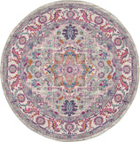 4' Gray Round Floral Power Loom Area Rug