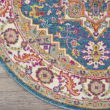 5' Gray Round Floral Power Loom Area Rug