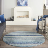 8' Navy Blue Round Floral Power Loom Area Rug