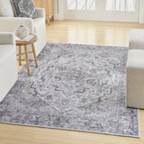 8' X 10' Blue And Pink Floral Power Loom Distressed Washable Area Rug