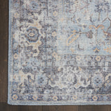 8' Gray Floral Power Loom Distressed Washable Runner Rug