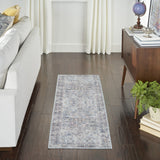 8' Gray Floral Power Loom Distressed Washable Runner Rug