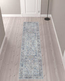 10' Gray Floral Power Loom Distressed Washable Runner Rug