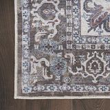 8' x 10' Gray Ivory and Blue Floral Distressed Washable Area Rug