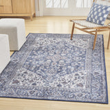 8' x 10' Gray Ivory and Blue Floral Distressed Washable Area Rug