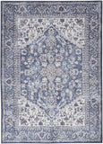 5' x 7' Gray Ivory and Blue Floral Power Loom Distressed Washable Area Rug