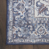 8' x 10' Gray Ivory and Blue Floral Distressed Washable Area Rug