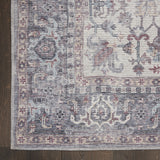 8' Gray Floral Power Loom Distressed Washable Runner Rug