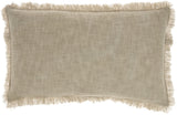 24" X 14" Taupe Linen Cotton Zippered Pillow With Fringe