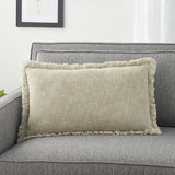 24" X 14" Taupe Linen Cotton Zippered Pillow With Fringe