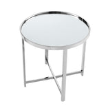 22" Silver Glass Round Mirrored End Table