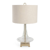 26" Clear Glass LED Table Lamp With Beige Drum Shade