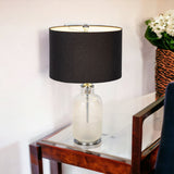 27" Clear Glass LED Table Lamp With Gray Drum Shade