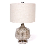 21" Silver Metallic Glass LED Table Lamp With Beige Drum Shade