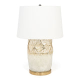 22" Gold and White Glass LED Table Lamp With White Cone Shade