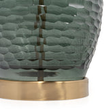 22" Green Glass LED Table Lamp With Black Drum Shade