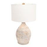 27" Blanched Almond Solid Wood LED Table Lamp With White Drum Shade