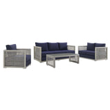 Aura Outdoor Patio Wicker Rattan Dining Armchair Set of 4 by Lefancy