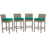 Conduit Outdoor Patio Wicker Rattan Bar Stool Set of 4 by Lefancy