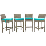 Conduit Outdoor Patio Wicker Rattan Bar Stool Set of 4 by Lefancy