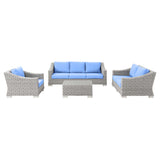 Conway 2-Piece Outdoor Patio Wicker Rattan Armchair and Ottoman Set by Lefancy