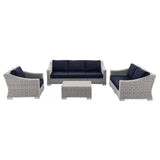 Conway 2-Piece Outdoor Patio Wicker Rattan Armchair and Ottoman Set by Lefancy