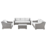 Conway 2-Piece Outdoor Patio Wicker Rattan Armchair and Ottoman Set by Lefancy