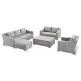 Conway 2-Piece Outdoor Patio Wicker Rattan Armchair and Ottoman Set by Lefancy