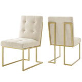 Privy Gold Stainless Steel Upholstered Fabric Dining Accent Chair Set of 2 by Lefancy